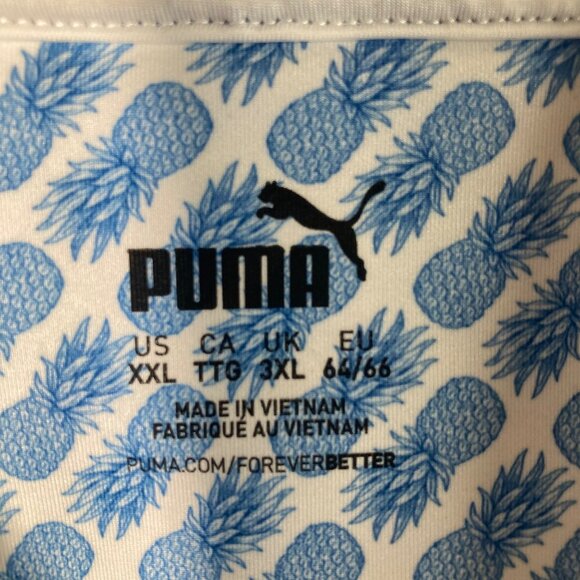 Mens Puma Golf Polo Short Sleeve Pineapple Graphic 2XL Blue White Polyester Elas - Picture 6 of 7